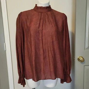 Caballero |Anthropologie High Ruffle Neck Silk Blend Feminine Blouse(M)